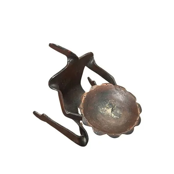 Brutalist Cast Iron Metal Person Sculpted Shaped Candle Holder Display Vtg